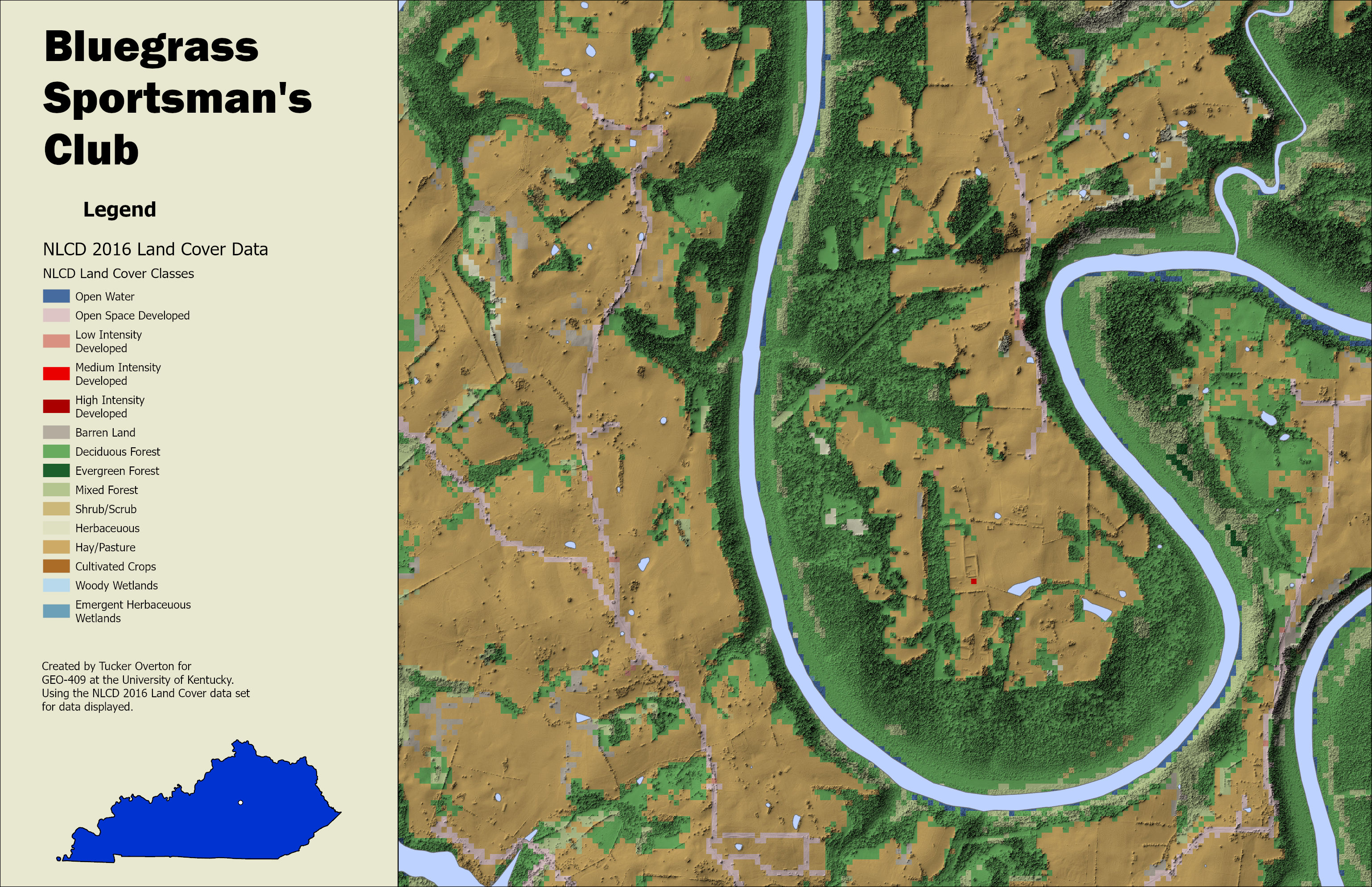 Hillshade of Blue Grass Sportsmen's Club